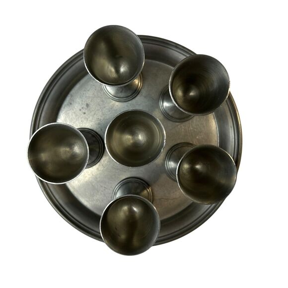 Preisner Pewter No.2023 Tray 8 inch and 6 Cordial Goblet Cups 3.75 inches Tall - Picture 3 of 12